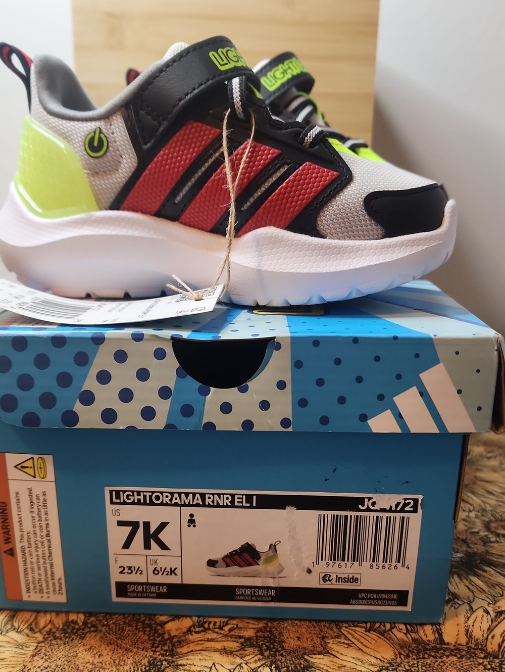adidas Kids Lightorama RNR EL I White/Black/Red/Neon Yellow Sneakers
